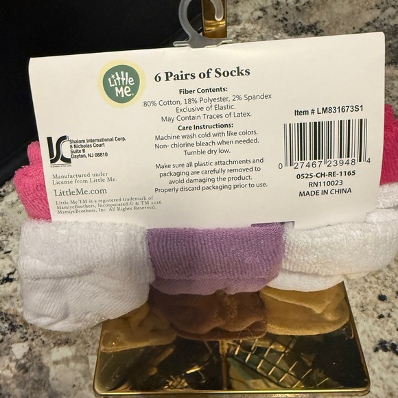 Little Me 6-Pack Baby Socks - Pink, White, and Purple - Picture 2 of 2